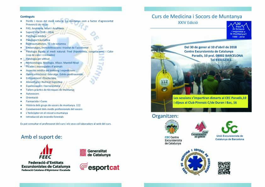 Curs de Medicina i Socors de Muntanya XXIV Edició – 2018